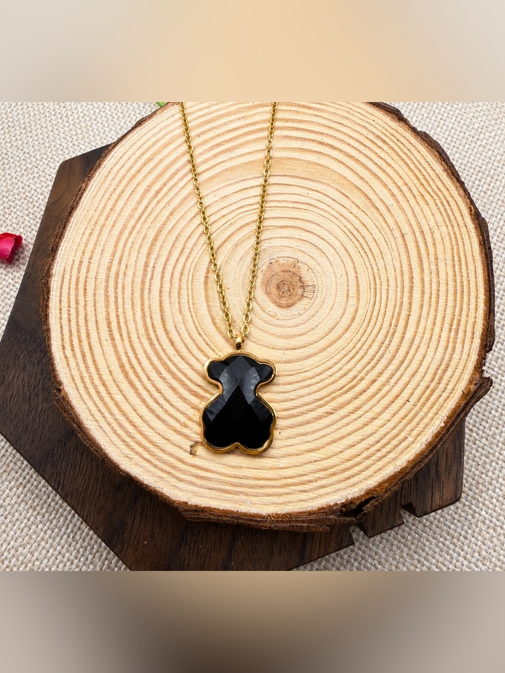 Elegant Black and Gold Bear Pendant Necklace 316L steel